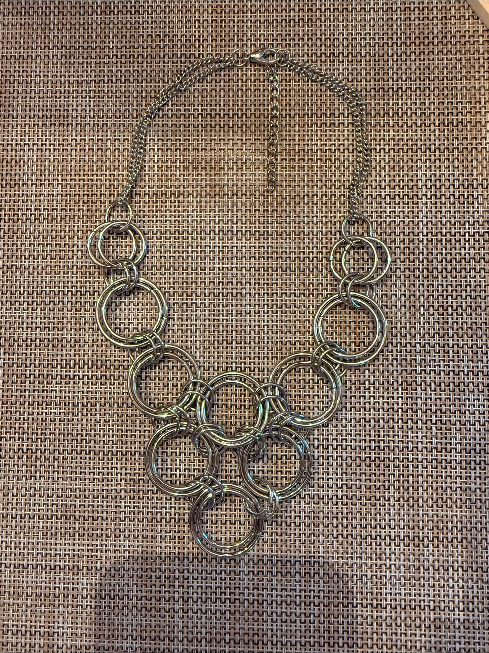 Statement Multi-Ring Necklace in Silver
